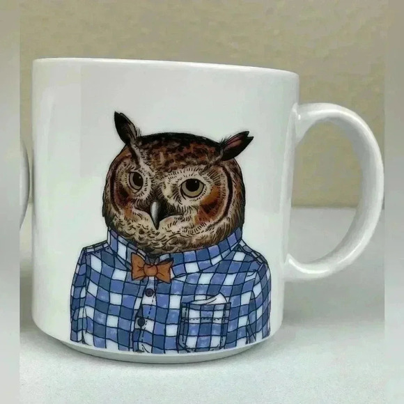 WEST ELM x Rachel Kozlowski Set of 2 Dapped Animals Mugs Barn Owl Deer Ceramic - Picture 3 of 10